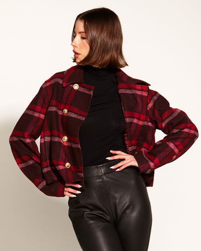 Choose You Cropped Military Jacket  Pink Red Check by Fate + Becker