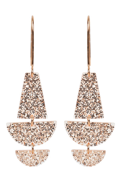 Jovial Drop Earring Gold featuring modern geometric drop design with sparkling glitter resin trapezoid and semi-circle shapes