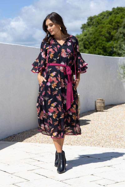 Black Rose Georgette Dress with detachable sash from Joop and Gypsy. 