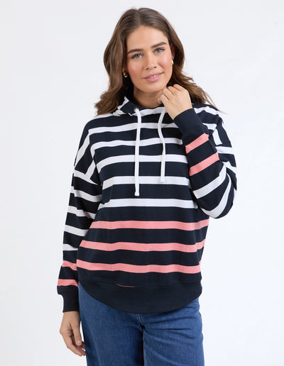 Turn Back Hoodie Navy Stripe with white and Coral - Front view image