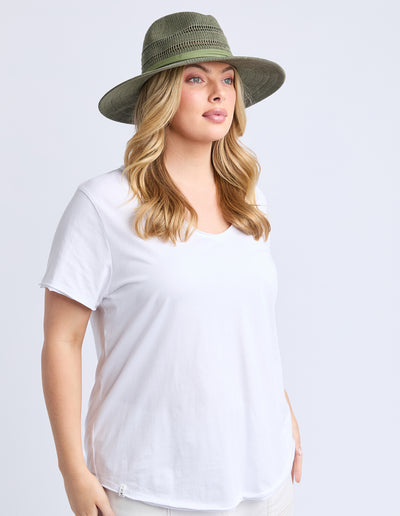 Tropic Hat Khaki from Elm Lifestyle – model wearing wide brim sun hat side view