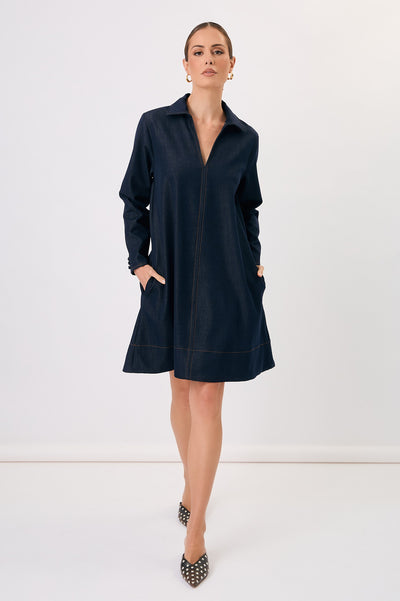 Solace Drape Denim Aline Dress from Adorne