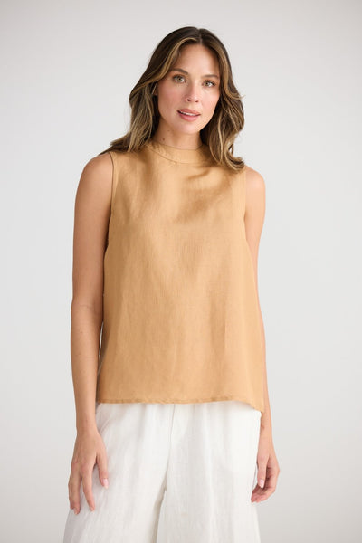Model wearing Shanty Co. Adel Top in Sand – front view