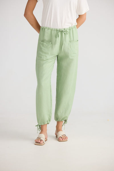 Sage Green Amazon Pants by Shanty Co. with tie waist and pockets
