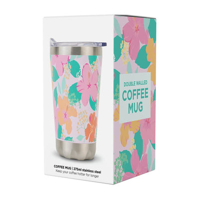 Gift-boxed Annabel Trends Stainless Steel Coffee Mug Hibiscus – double walled 275ml, Binny Bowe Boutique