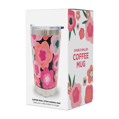 Gift-boxed Annabel Trends Stainless Steel Coffee Mug Midnight Blooms – double walled 275ml, Binny Bowe Boutique.