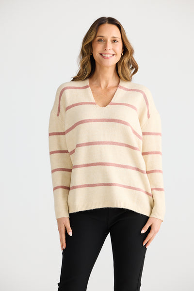Hallie Knit Jumper with  rose gold stripe.