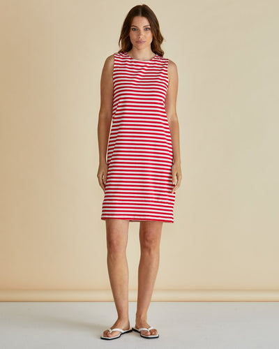 Tia Tank Dress Red Stripe front view – Betty Basics women’s casual cotton mini dress – Binny Bowe Boutique