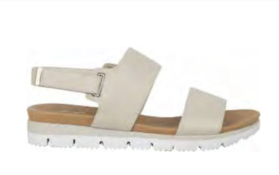 Chloe Leather Sandals Almond Isabella – side view almond leather-look sandals with double straps and slingback