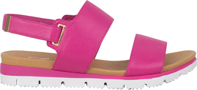 Chloe Leather Sandals Fuchsia Isabella – side view pink leather-look sandals with double straps