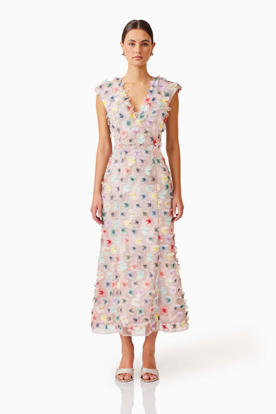 Elliatt Aviva Maxi Dress in Pink with a 3D Butterfly lace fabrication