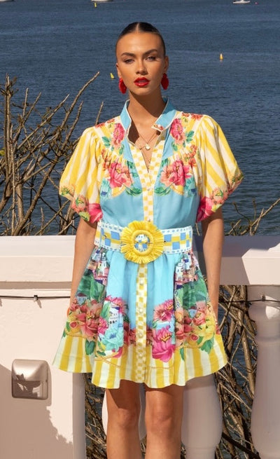 Positino Mia Milano Mini Dress worn by model. 