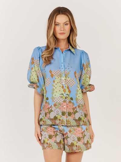 Etro Shirt Multi Blue Print front view Fate+Becker