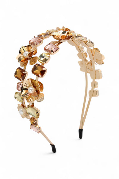 Morgan & Taylor Natasha Headband Gold – Dual Row Flower Beading Detail