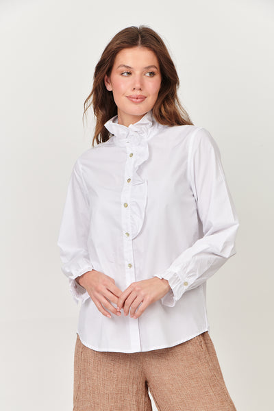Naturals by O & J White Long Sleeve Shirt  Frill Collar 