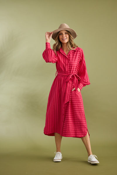 Carnation Shirt Dress in Hibiscus Stripe