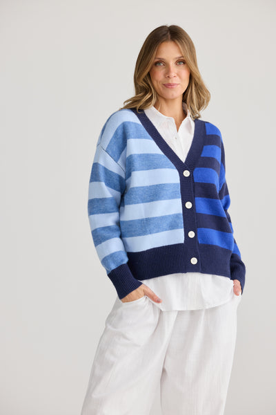 Sambra Cardigan in a Navy multi blue stripe