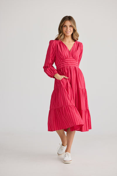 Cove Midi Length Dress in Hibiscus Stripe 