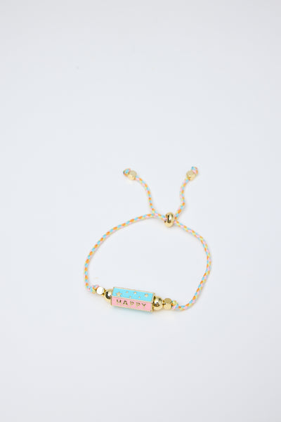 Love Bracelet Multi - adjustable pull string with bead details, handmade in India pictured on a white background