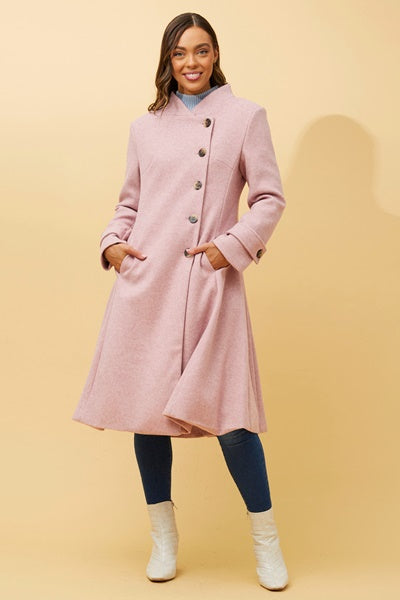 Harper Fit & Flare Button Closure Coat Rose Pink