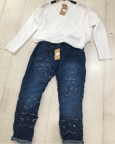Daisy Flower Jeans from La Strada in a dark denim