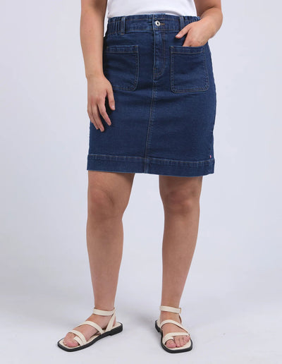 Lennox Denim Skirt Dark Blue front view – Elm Lifestyle