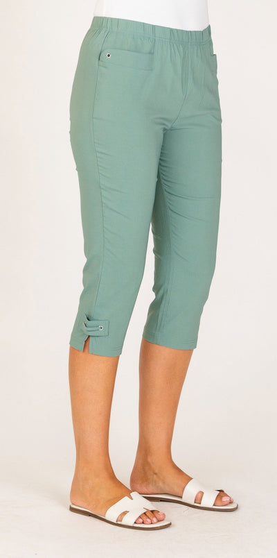 Renoma Supreme 3/4 Tab Pants Fern – Women’s lightweight summer cropped pants with elastic waist and tab detail