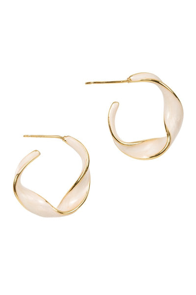 Mira Earrings Twisted White gold hoop style on a white background
