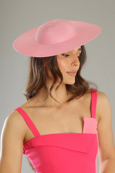 Morgan & Taylor Mini Mona Plate Hat Candy Pink on model