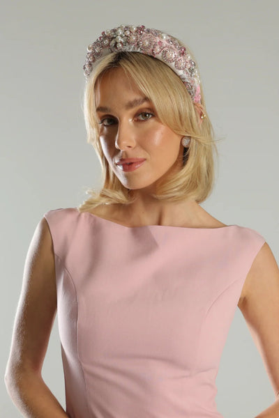 Morgan & Taylor Anna Headband Pink – Beaded padded headband with pearls and crystals