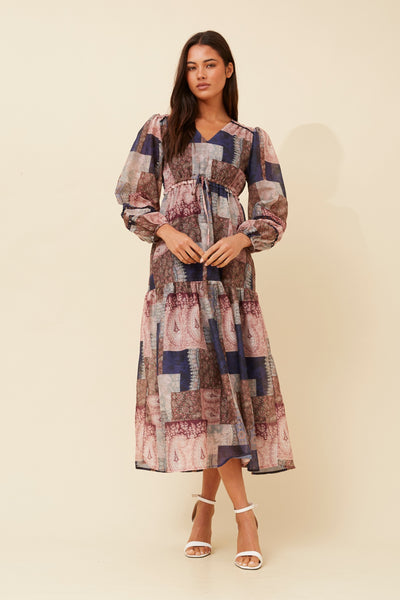Patchwork Print Tiered Maxi Dress - Caroline Morgan