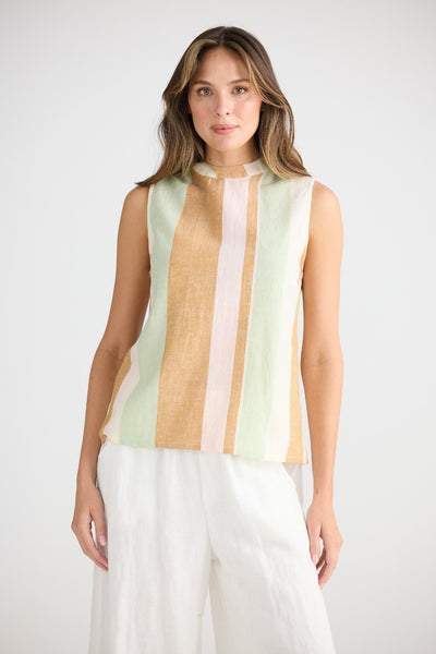 Shanty Adel Top Melon Field Stripe – front view sleeveless linen top