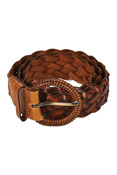 Society Leather Belt in woven brown leather with round buckle – Eb&Ive at Binny Bowe Boutique