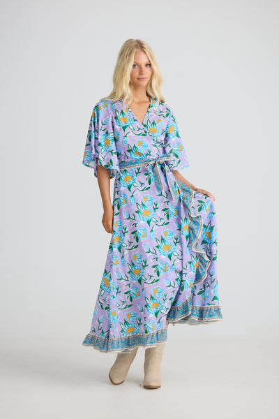 Talisman Daisy Wrap Dress Lilac Lotus – full-length maxi wrap silhouette