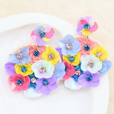 Anna Nova Flower Pop Earrings with multi-coloured floral petals and crystal centres – Binny Bowe Boutique