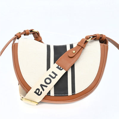 Anna Nova Satchel Tan crossbody bag front view with stripe detail