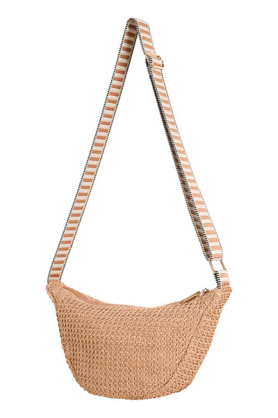 Artemis Slouch Bag in tusk beige with woven textured design and adjustable striped shoulder strap, casual crossbody women’s bag