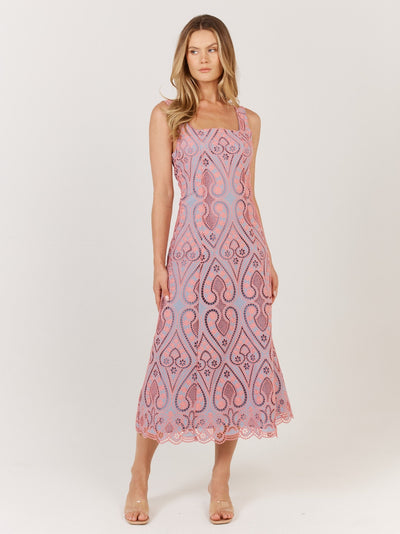 Fate+Becker Bianca Dress in Pink Blue – Angled Front View