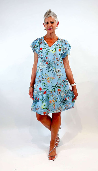 Celeste Floral Print Cotton Dress – full front view on model