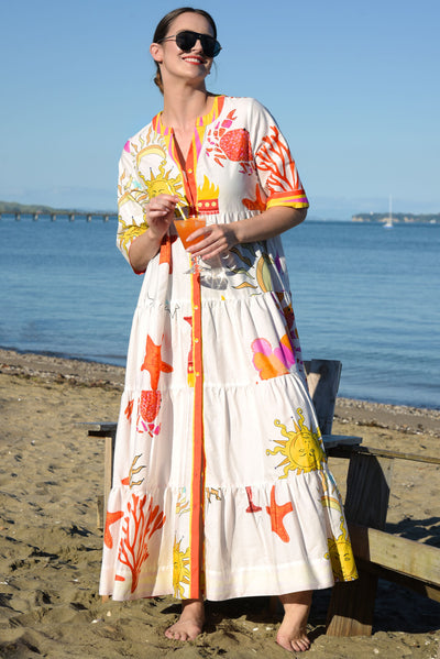 Curate High and Rising Dress White Sun front view – Binny Bowe