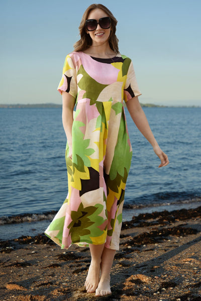 Curate Straight Talk Dress in Abstract Love floral print front view