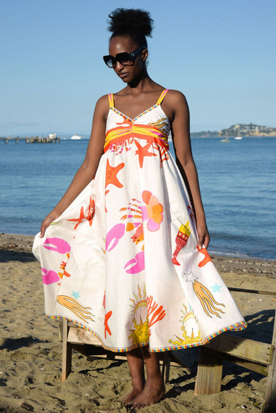 Curate Good Day Sunshine Dress White Sun front view on beach