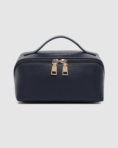 Louenhide Ellis Makeup Bag Navy – front view with double zips