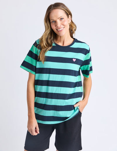 Front view of Elm Lifestyle Eden Stripe Tee – 100% cotton striped T-shirt
