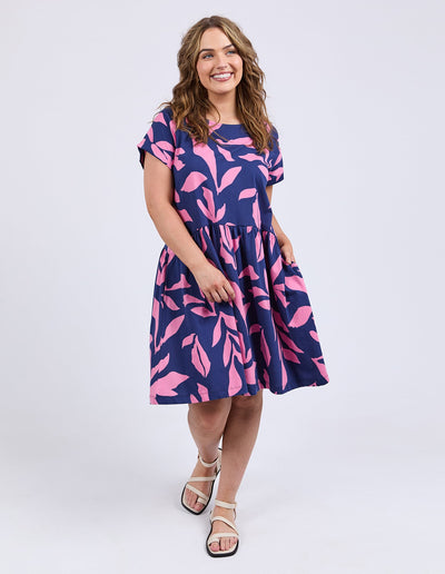 Elm Lifestyle Mimosa Dress Blue Pink, short sleeve dress with exclusive print and pockets