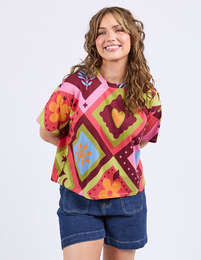 Elm Lifestyle Rhode Tee Multi – geometric print cotton tee with relaxed fit and short sleeves
