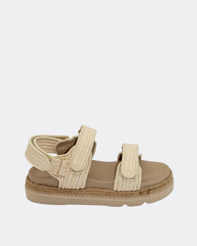 Elsie Sandals Natural from Human Shoes with raffia upper, platform sole and velcro straps – side view