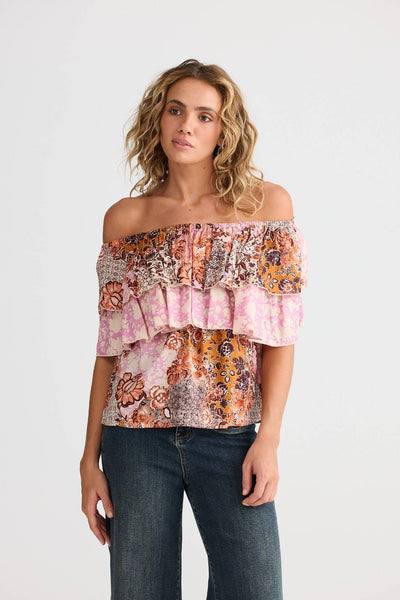 Gateway Top Dream Weaver with Meadow Muse – Close-up of elasticated neckline and soft modal fabric