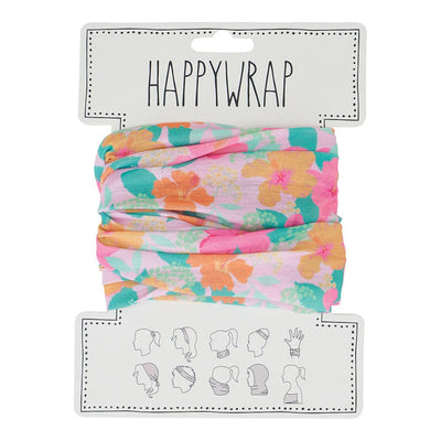 Annabel Trends Happywrap Hibiscus – floral pink and orange multiway wrap headband and neck scarf