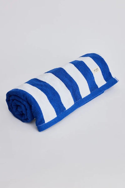 Holiday Porter Beach Towel Blue and White Stripe Rolled – 100% Cotton